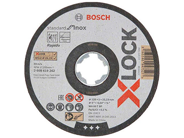 Круг отрезной 125х1.0x22.2 мм для нерж. стали X-LOCK Standard for Inox BOSCH (прямой; подходит для всех типов