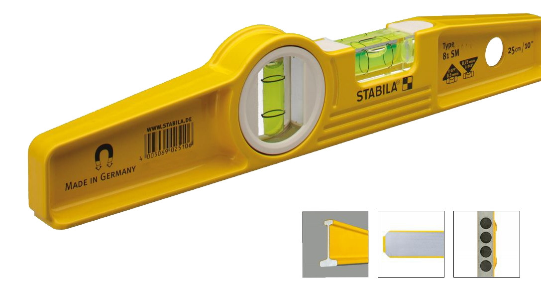 STABILA Уровень 02511 тип 81SM, 25см чехол на пояс литой профиль (1верт., 1гориз., магнит, 0,5мм/м) - фото 2 - id-p120428383