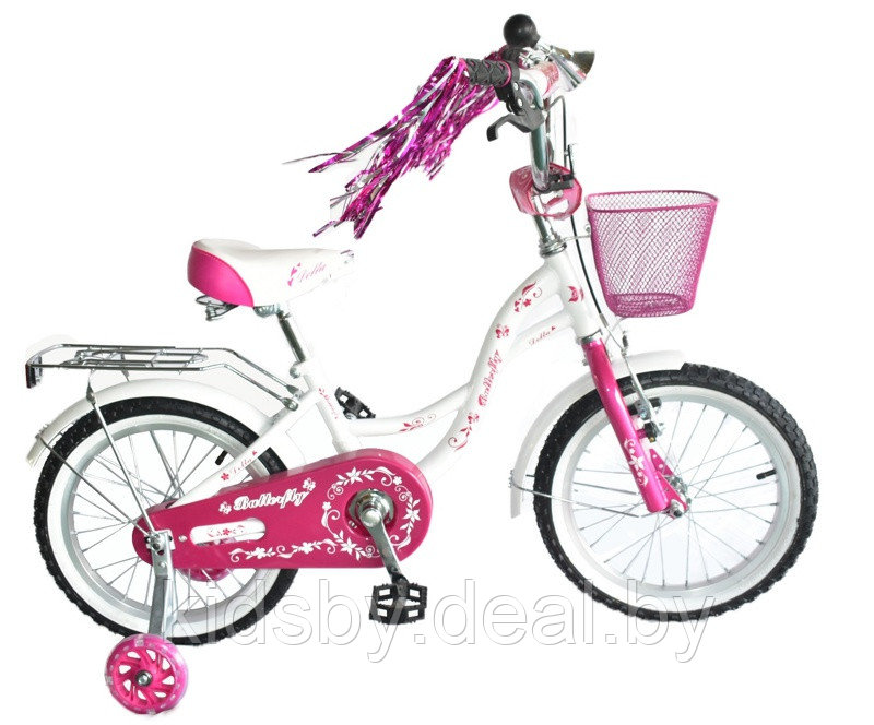 Детский велосипед Delta Butterfly 18 2020 (белый/розовый) с передним ручным V-BRAKE тормозом, шлемом и мягкими - фото 2 - id-p103158115