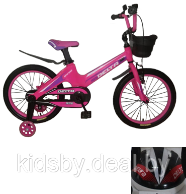 Детский велосипед Delta Prestige 18"+ шлем 2020 (розовый) с черным матовым магниевой рамой и обычными - фото 2 - id-p120541137