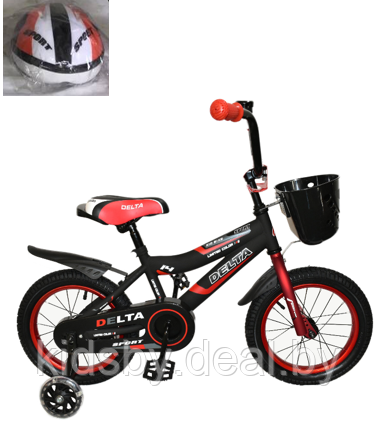 Детский велосипед Delta Sport 14 2020 (черный/красный) со шлемом, корзиной и светящимися полиуретановыми - фото 5 - id-p120541145