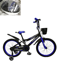 Детский велосипед Delta Sport 16 (черный/синий, 2019) с передним ручным V-BRAKE тормозом, шлемом, корзиной и