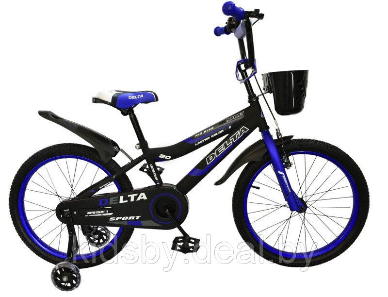 Детский велосипед Delta Sport 16 (черный/синий, 2019) с передним ручным V-BRAKE тормозом, шлемом, корзиной и - фото 2 - id-p120541147