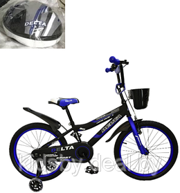Детский велосипед Delta Sport 20 (черный/синий, 2019) с передним ручным V-BRAKE тормозом, шлемом, корзиной и