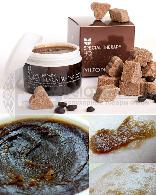 Медовый скраб для лица с натуральным черным сахаром Honey Black Sugar Scrub Mizon, 80 ml Original Korea - фото 3 - id-p120560962