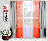 Вуалевые шторы "Радуга" Светло серый + красный
