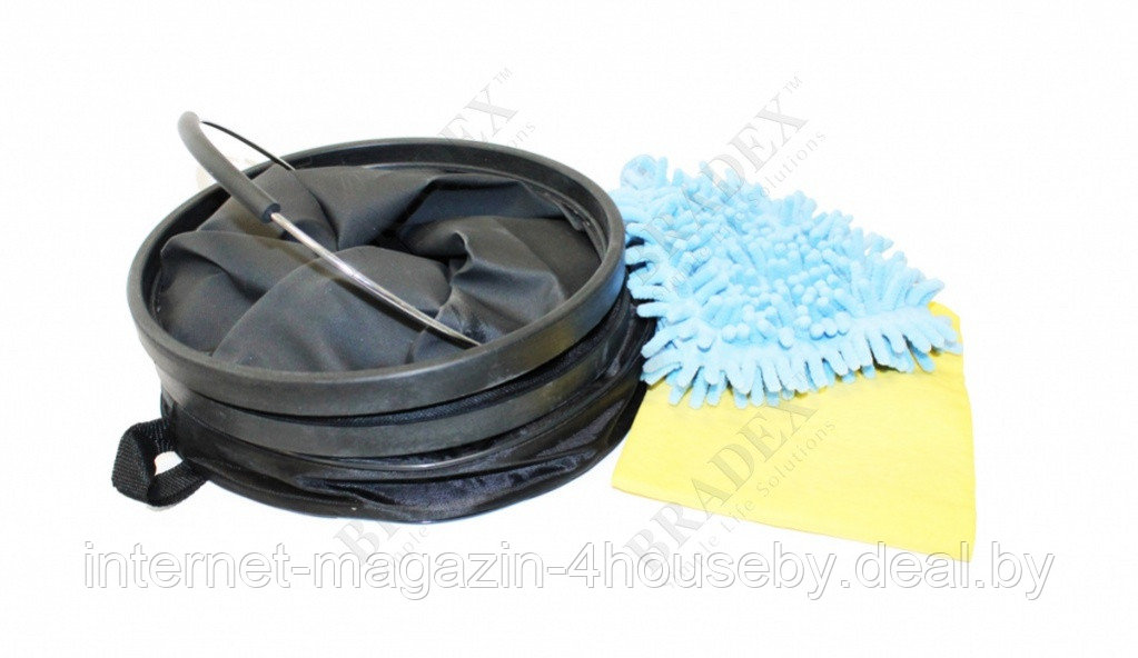 Набор для мытья машины переносной (ведро, рукавица из микрофибры и салфетка) - фото 1 - id-p7591842