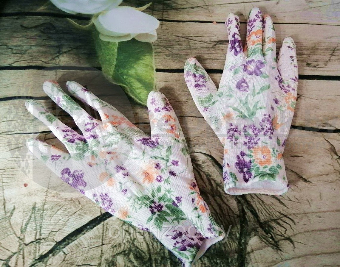 Перчатки нейлоновые тонкие, садовые, с полимерным покрытием ладони и пальцев Розовые - фото 4 - id-p120893107