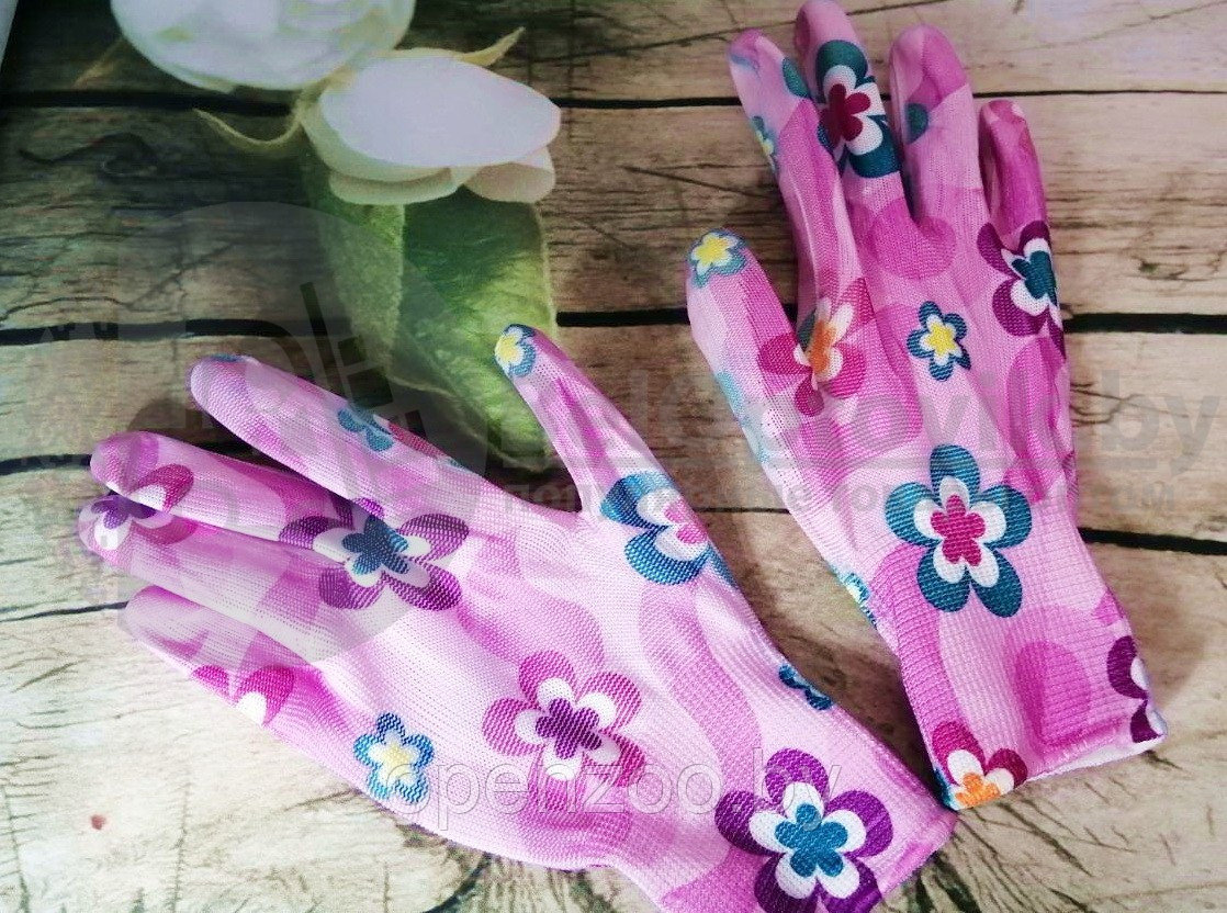 Перчатки нейлоновые тонкие, садовые, с полимерным покрытием ладони и пальцев Розовые - фото 6 - id-p120893107