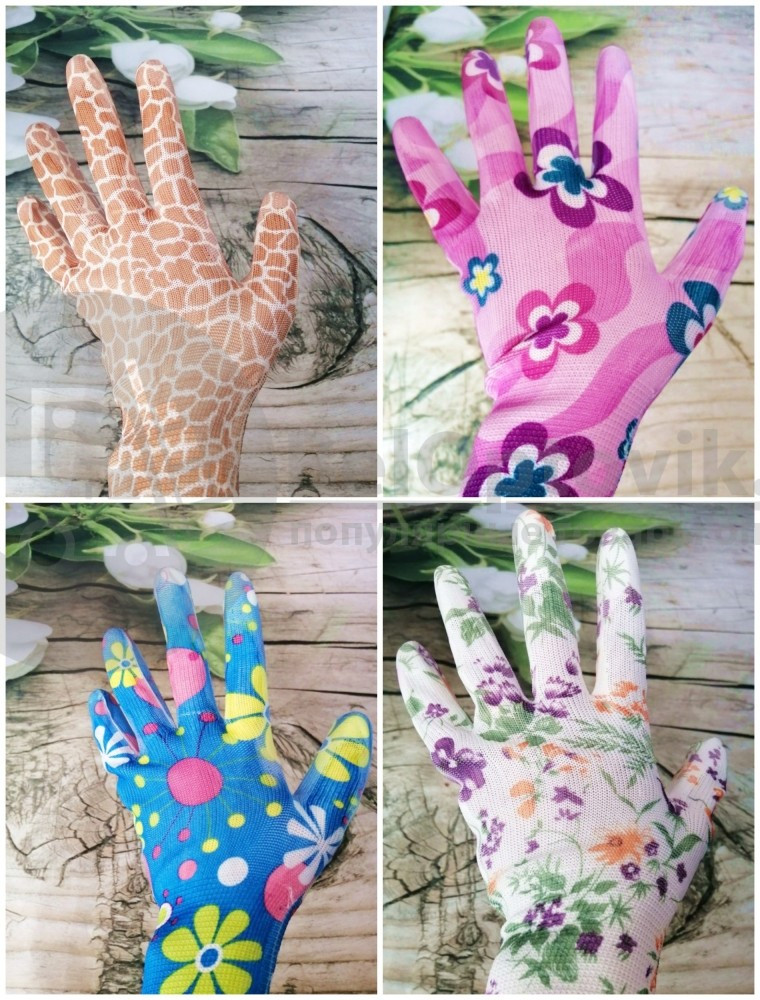 Перчатки нейлоновые тонкие, садовые, с полимерным покрытием ладони и пальцев Розовые - фото 2 - id-p120900381