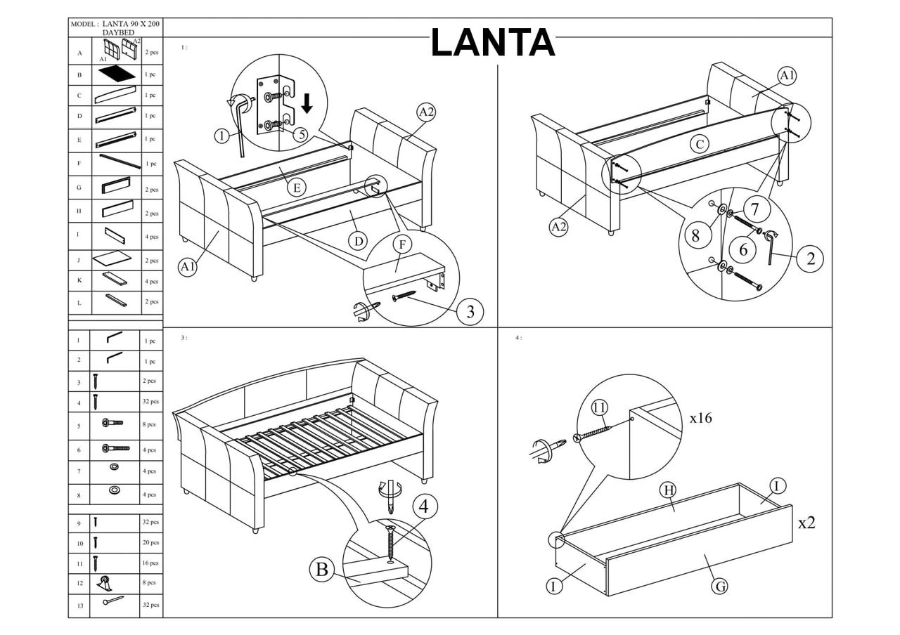 Кровать Signal LANTA (серый) 90/200 - фото 2 - id-p121070223