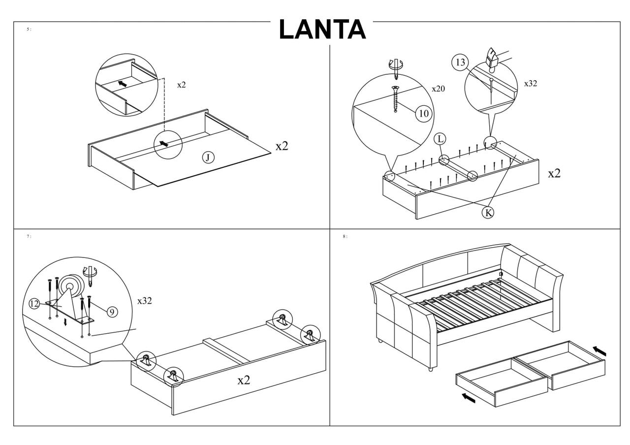 Кровать Signal LANTA (серый) 90/200 - фото 3 - id-p121070223