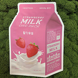 Тканевая маска для лица с молочными протеинами и экстрактом клубники A'PIEU Milk One Pack strawberry