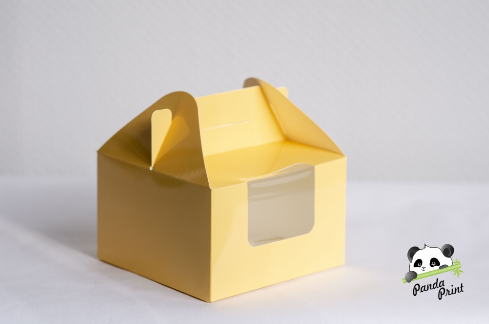 Коробка Сумка с прозрачным окном 160х160х100 желтая
