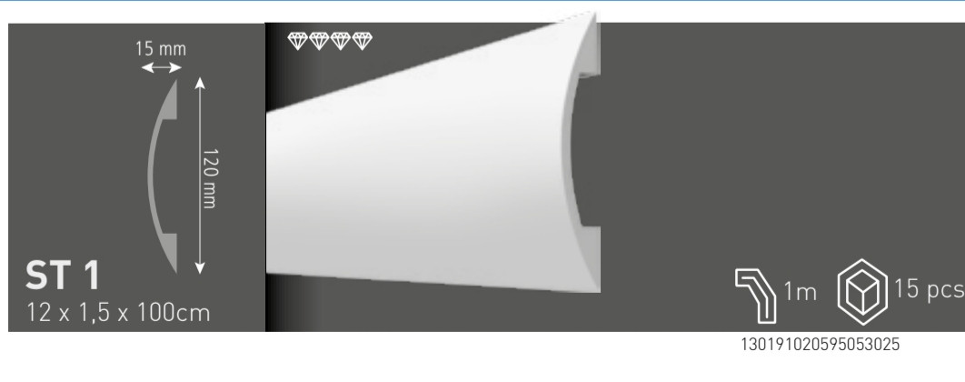 Потолочный плинтус VIDELLA ST1 (12*1.5*100см)