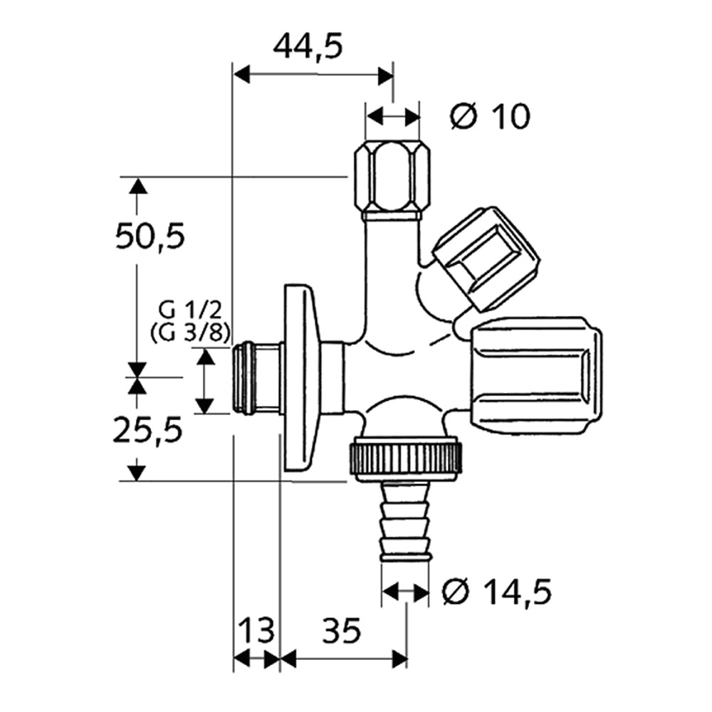 Вентиль угловой комбинированный 1/2" х 3/8" х 3/4" Schell COMFORT 03 545 06 99 - фото 2 - id-p75265028