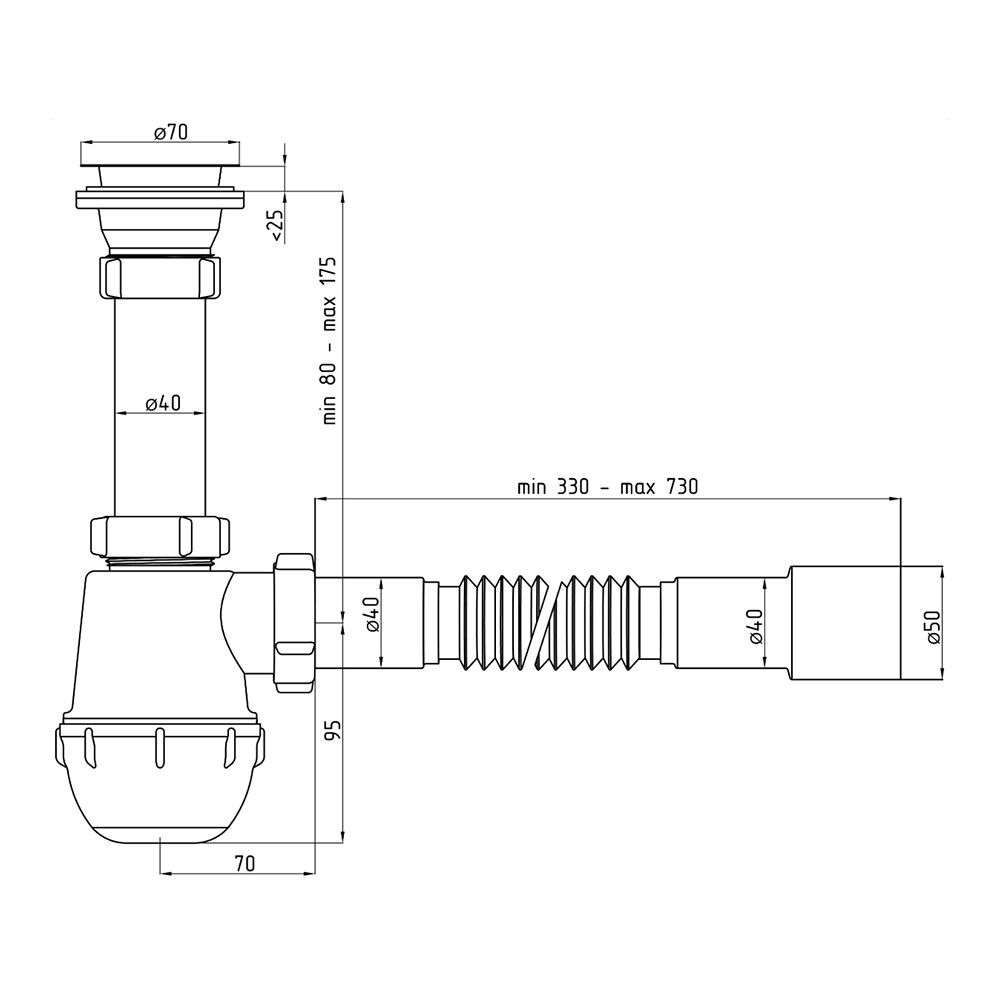 Сифон для мойки 1 1/2" с гибкой трубой 40 х 40/50 мм Ани Грот А0115 - фото 2 - id-p94451446