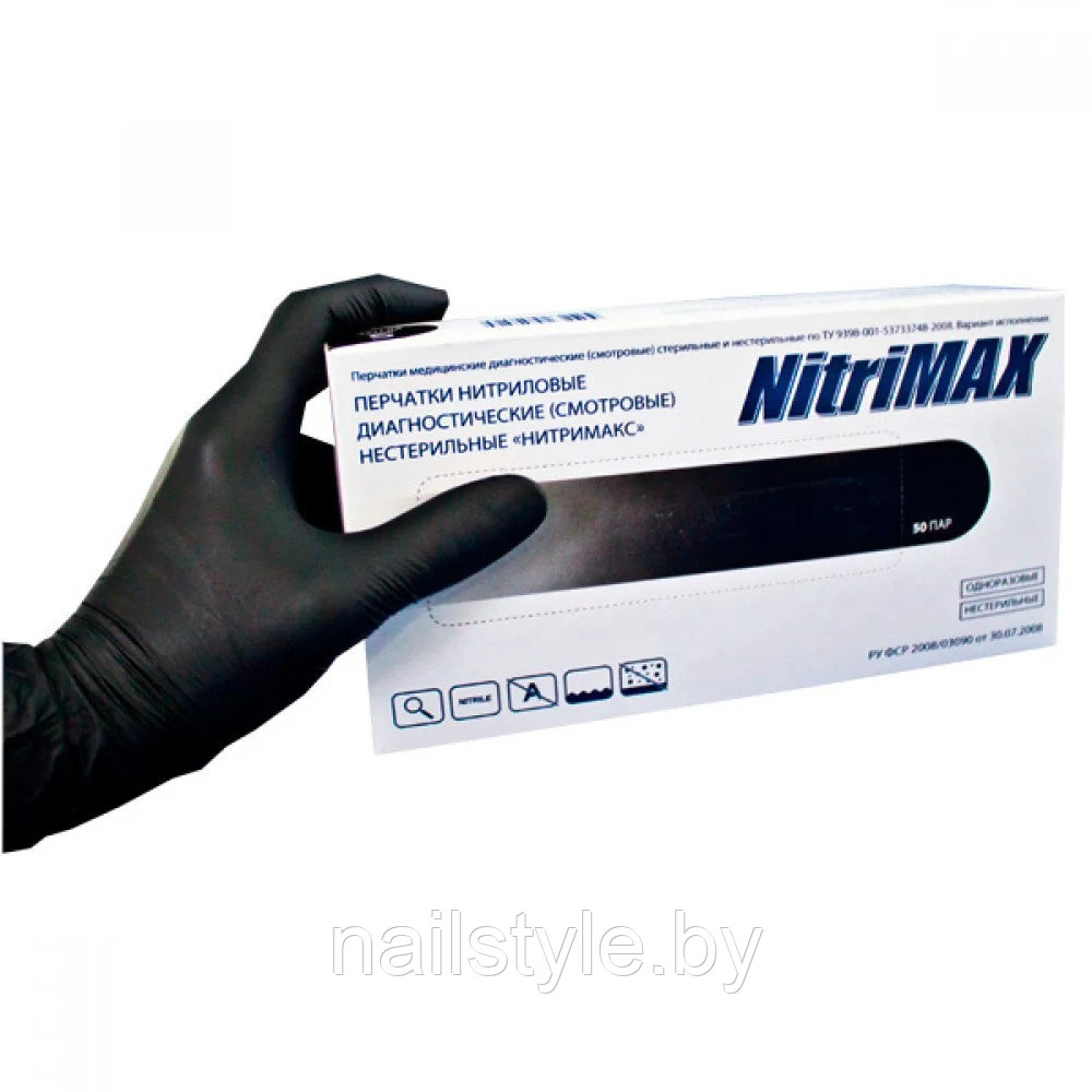 Перчатки смотровые нитриловые черные Nitrimax 100 шт размер S.M.L - фото 1 - id-p121419990