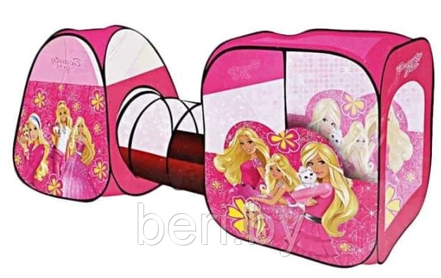Детская игровая палатка 8015 "Барби", 3 в 1 двойная, домик с туннелем 270х92х92 см, розовая - фото 1 - id-p121441610