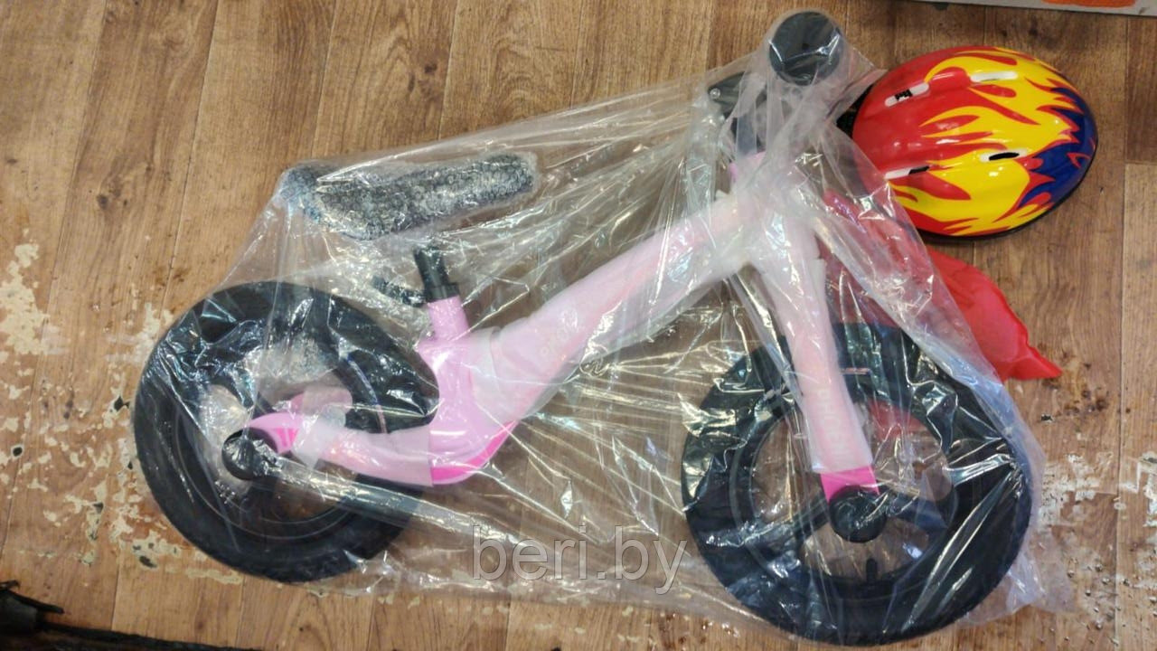 12-001 Детский беговел 12" Phoenix, шлем+защита+насос, руль и сидение регулируется, от 2 лет, розовый - фото 8 - id-p121441669