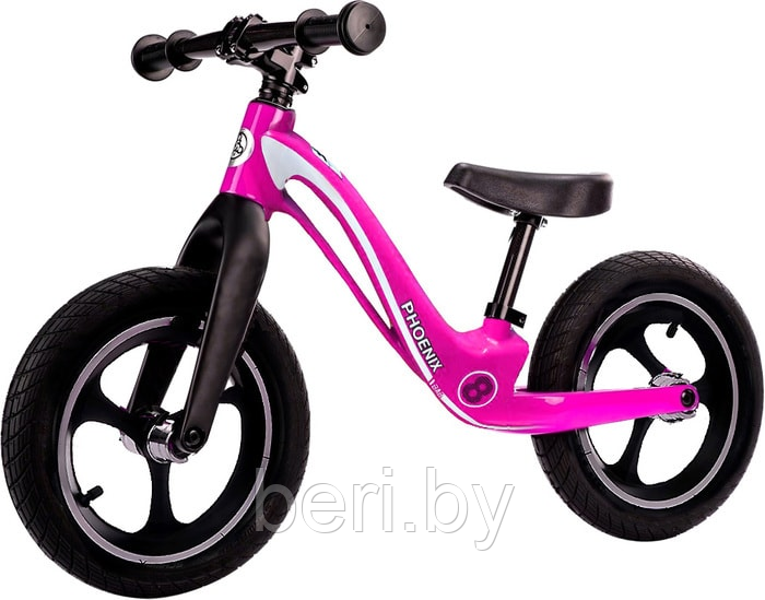 12-001 Детский беговел 12" Phoenix, шлем+защита+насос, руль и сидение регулируется, от 2 лет, розовый - фото 1 - id-p121441669