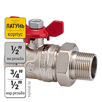 Кран шаровый разборный бабочка Calido S30 1/2"х3/4"х1/2" ВР/НР