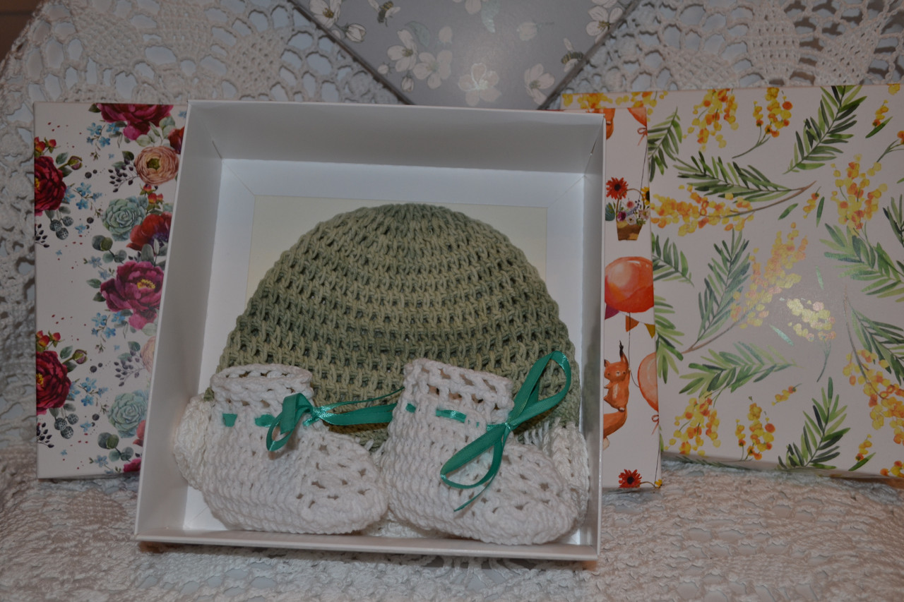 Комплект для малышки : шляпа и пинетки из хлопка - фото 4 - id-p121447739