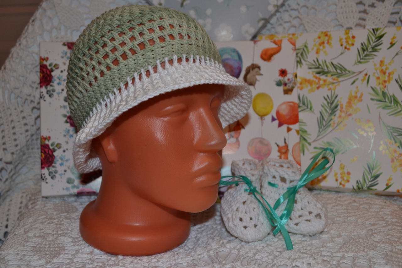 Комплект для малышки : шляпа и пинетки из хлопка - фото 5 - id-p121447739