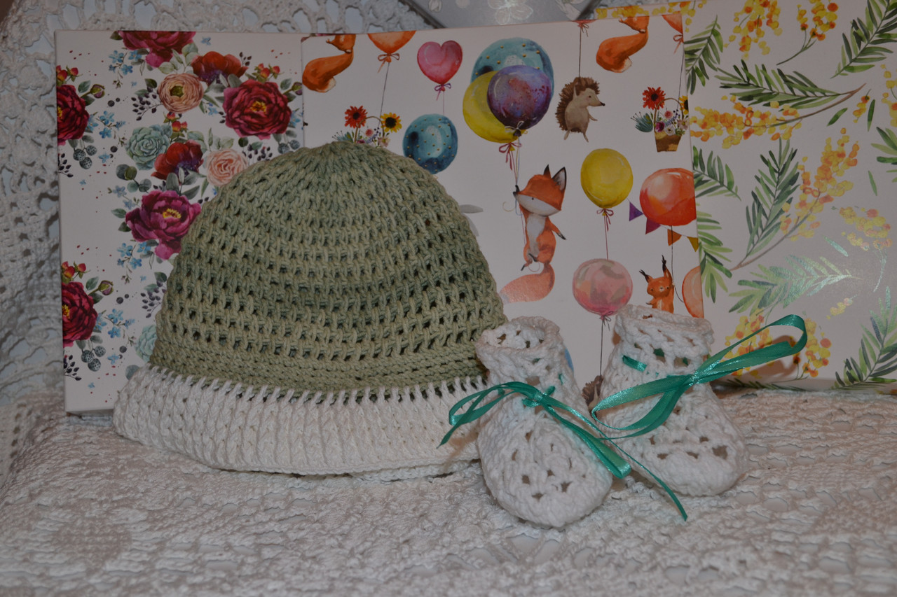 Комплект для малышки : шляпа и пинетки из хлопка - фото 8 - id-p121447739