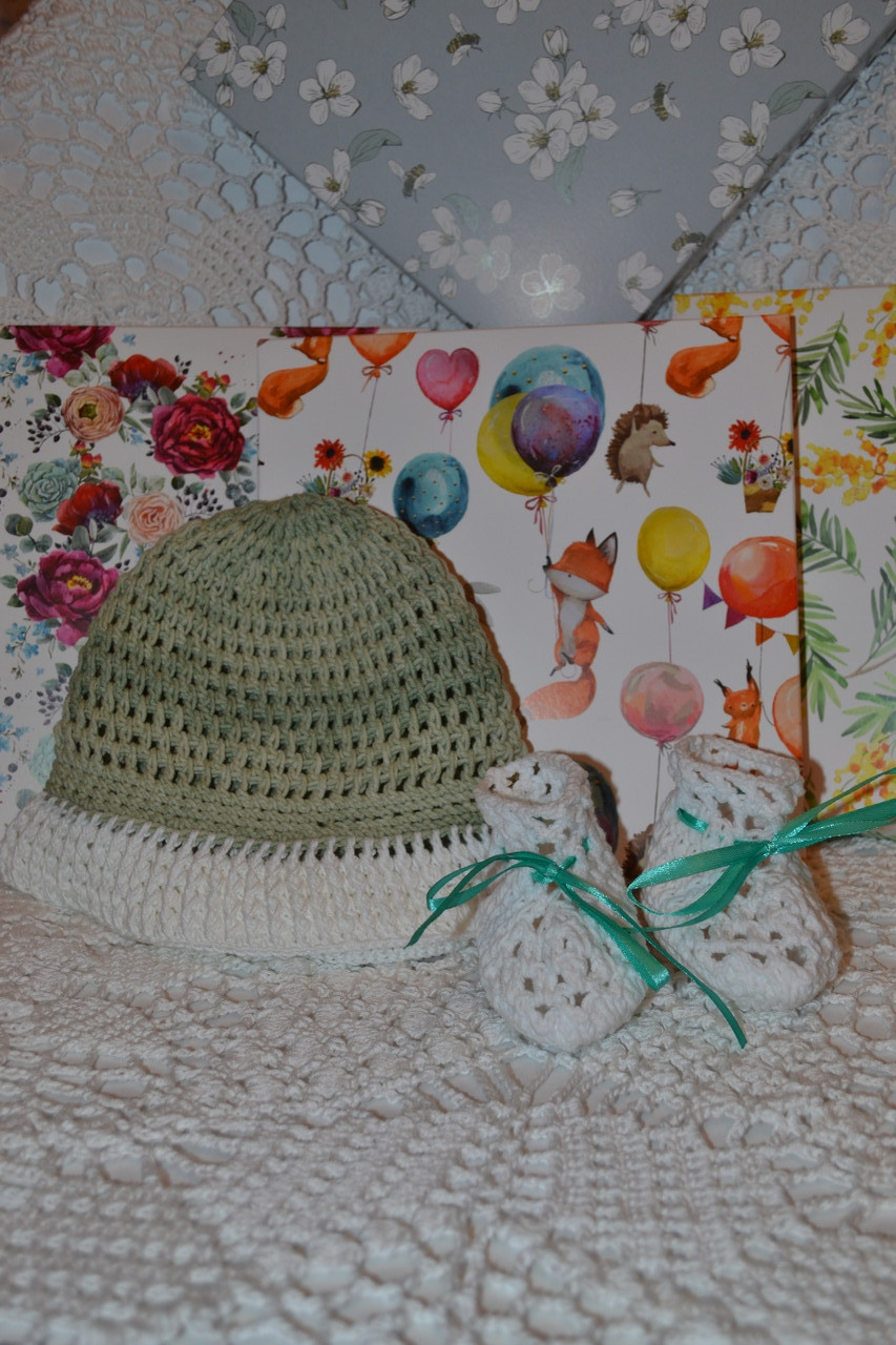 Комплект для малышки : шляпа и пинетки из хлопка - фото 7 - id-p121447739