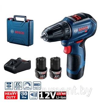 Аккум. дрель-шуруповерт BOSCH GSR 12V-30 в чем. (12.0 В, 2 акк., 2.0 А/ч Li-Ion, 2 скор., 30 Нм, шурупы до 7 м