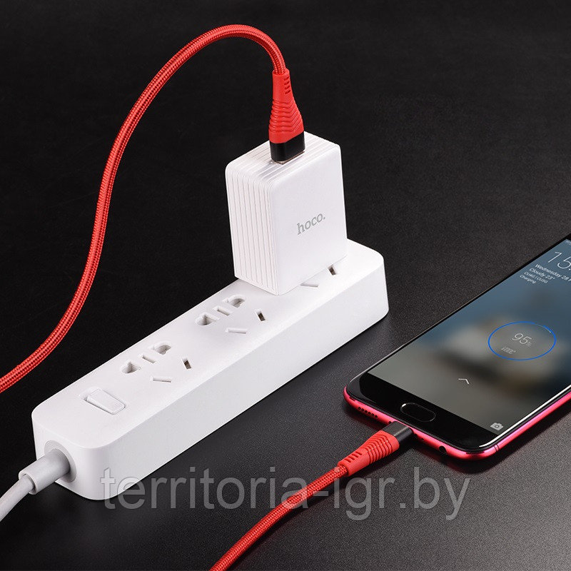 Дата-кабель U53 Micro USB 1.2м. 4А. красный Hoco - фото 7 - id-p121550392