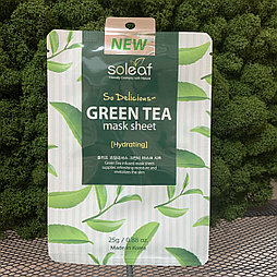 Тканевая маска для увлажнения кожи лица с зеленым чаем Soleaf So Delicious Green Tea Mask Sheet