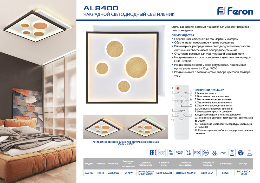 Квадратный потолочный светильник AL8400 Geometry 90W с пультом - фото 5 - id-p119522642