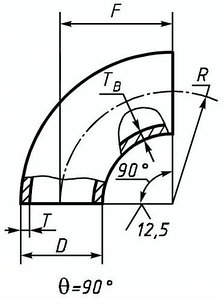 Отвод стальной  90˚ 1-33,7х3,2 Ст20 ГОСТ 17375-01