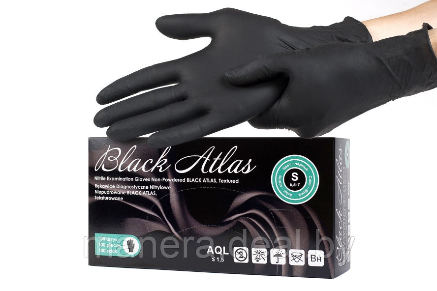 Перчатки одноразовые нитриловые неопудренные "Black Atlas", 100шт./уп. - фото 1 - id-p121743231
