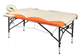 Складной 2-х секционный алюминиевый массажный стол BodyFit, бежево-оранжевый (70см)