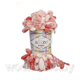 Пряжа Alize Puffy Color, Ализе Пуффи Колор, турецкая, плюшевая, 100% микрополиэстер, для ручного вязания (цвет 5922)
