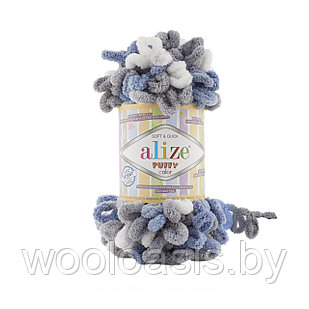 Пряжа Alize Puffy Color, Ализе Пуффи Колор, турецкая, плюшевая, 100% микрополиэстер, для ручного вязания (цвет 6075)