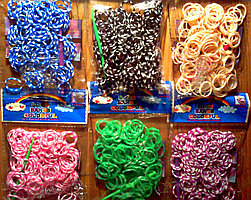 Резинки для плетения браслетов 200шт(полосатые)+клипсы+крючок