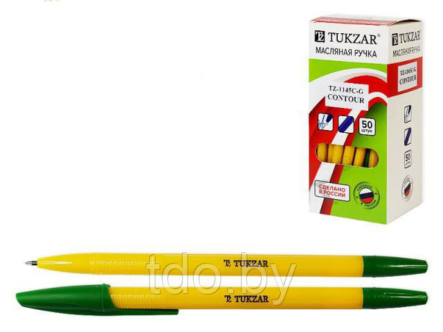 Ручка: шариковая, 1 mm, цвет чернил - ЗЕЛЕНЫЙ, чернила на масляной основе, желтый корпус, зеленый колп.