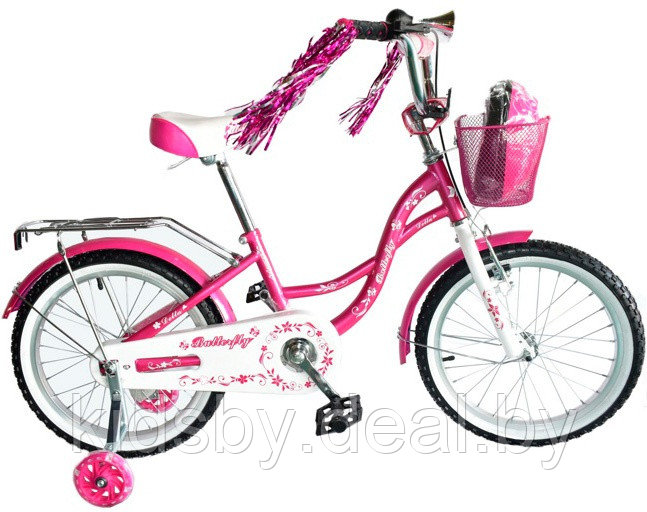 Детский велосипед Delta Butterfly 18 2020 (розовый) с передним ручным V-BRAKE тормозом, шлемом и мягкими