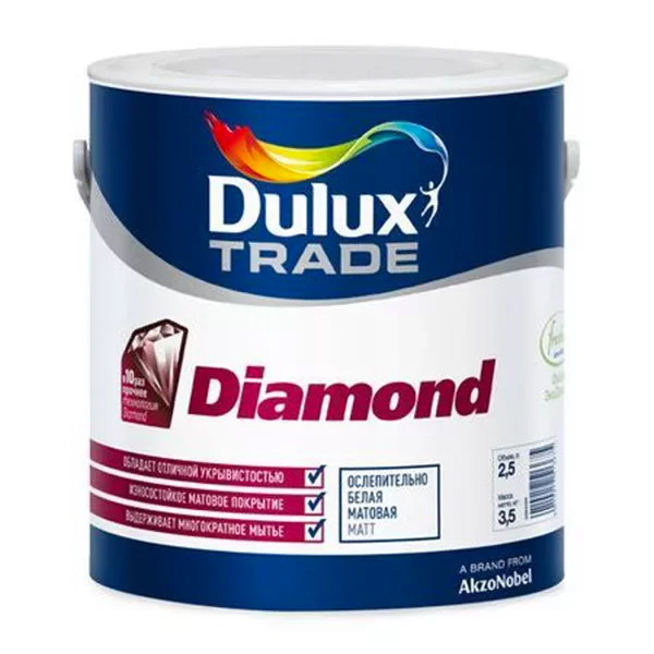 Dulux- Diamond Matt - 2,5 л (BW) Матовая - Износостойкая краска для стен и потолков