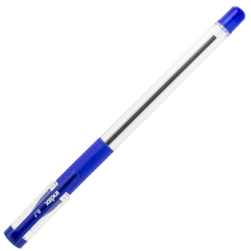 Ручка шариковая, прозрачный корпус, резиновая накладка, 0,7 мм, масляные чернила, синяя, арт. - фото 1 - id-p122146225