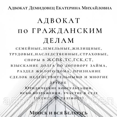 ЮРКОНСУЛЬТАЦИИ А Д В О К А Т А Демидовец Е.М.Минск и вся Беларусь - фото 9 - id-p65986158