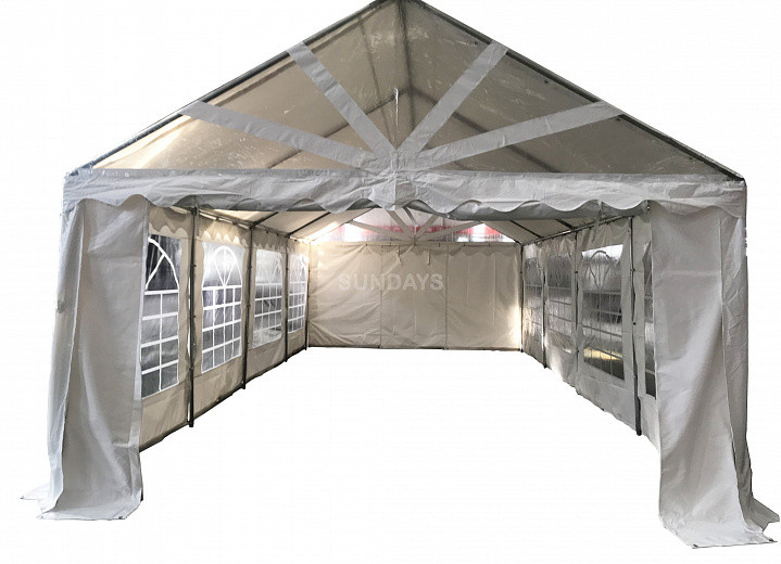 Тент-шатер ПВХ 4x8м с прозрачным фронтоном белый Sundays 48201W - фото 5 - id-p122159652
