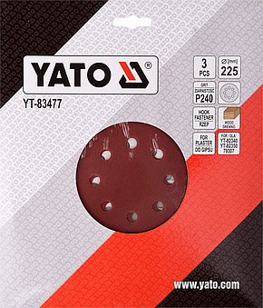 Круг шлифовальный с отверстиями 225мм Р240 (3шт) "Yato" YT-83477, фото 2
