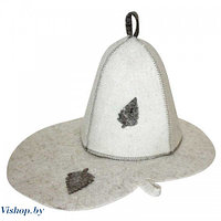 Банный набор (шапка и коврик) из белого войлока арт.Б1601
