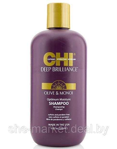 Шампунь для поврежденных волос Deep Brilliance Olive & Monoi Optimum Moisture Shampoo, 355 мл (CHI) - фото 1 - id-p122470571