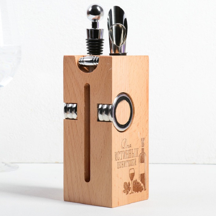 Набор для вина на деревянной подставке «Для истинных ценителей» - фото 1 - id-p122477082